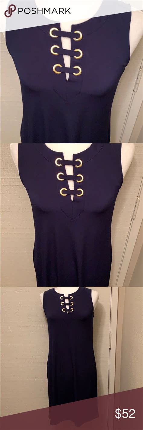 michael kors navy dress gold circles|michael kors mini dresses gold.